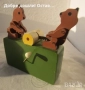Механични играчки: стара механична играчка, с зайци, кълвящи дървени пиленца, мечета, снимка 14