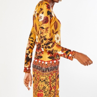 Африкански мотив жълта рокля с дълъг ръкав, снимка 3 - Рокли - 44605725