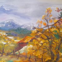 Маслена картина с планински пейзаж, снимка 5 - Декорация за дома - 38866095