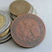 Монета - Испания - 10 сентимос | 1870г., снимка 2 - Нумизматика и бонистика - 41765314