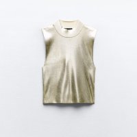 Дамска блуза - топ ZARA с златист ефект, снимка 1 - Корсети, бюстиета, топове - 44416130