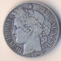 Франция 1 франк 1895 година, сребро, снимка 2 - Нумизматика и бонистика - 41524232