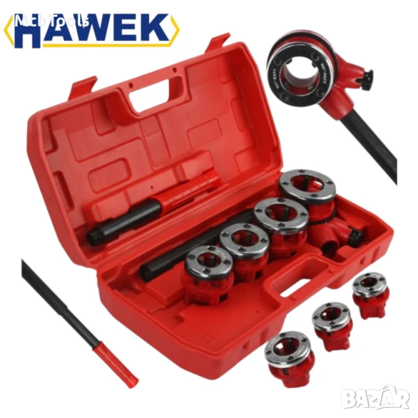 Комплект винторезка с 4 глави – 1/2″, 3/4″, 1″, 11/4″ HAWEK, снимка 1