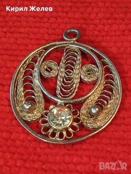 СРЕБЪРЕН ФИЛИГРАНЕН СТАРИНЕН МЕДАЛЬОН с ФАСЕТИРАН КРИСТАЛ РЪЧНА ИЗРАБОТКА 19532, снимка 1