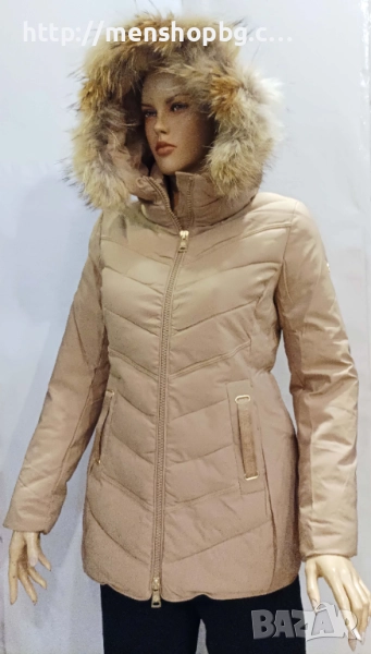 Големи размери яке с естествен пух - бежово, снимка 1