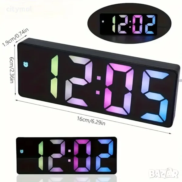 LED RGB часовник, аларма, температура, Snooze, регулируема сила на яркост, 2 аларми, снимка 1