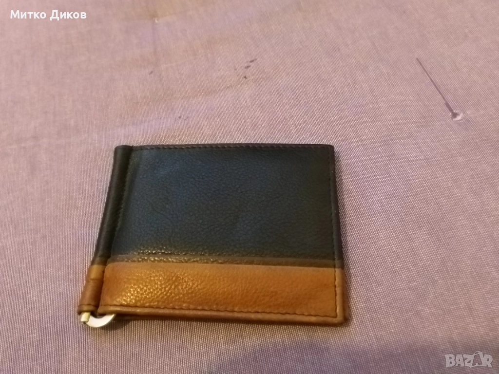 Щипка за пари и документи-карти 110х 90 мм естествена кожа кафяво черна, снимка 1