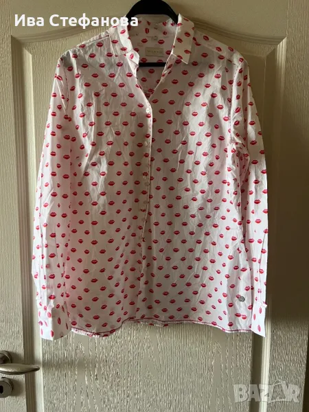 Нова уникална елегантна бяла  риза целувки устни  памучна , памук 100 % cotton , снимка 1