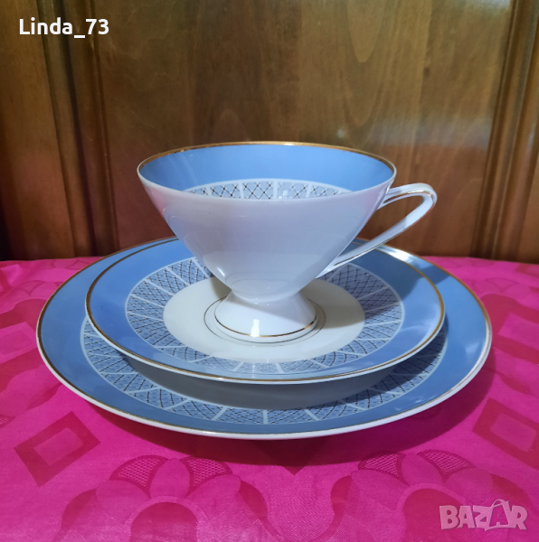 Троен сет-за чай,с красива шарка в синьо. Маркирани за произход. Внос от Германия..-200мл. , снимка 1