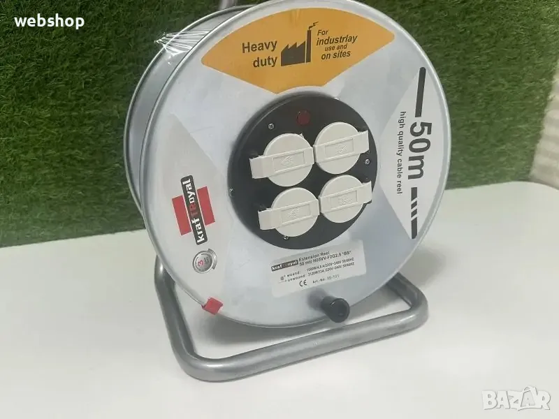 Електрически удължител с макара 50 метра и 4 гнезда, Сечение на кабела 3х2,5 кв мм, снимка 1