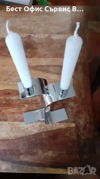 метален свещник дизайнерски, от Дания, стабилен масивен и лъскав хром метал, снимка 1