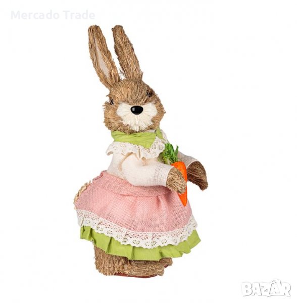 Великденска декоративна фигура Mercado Trade, Заек с рокля екрю и морков, снимка 1