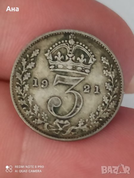3 пенса 1921 г сребро Великобритания , снимка 1