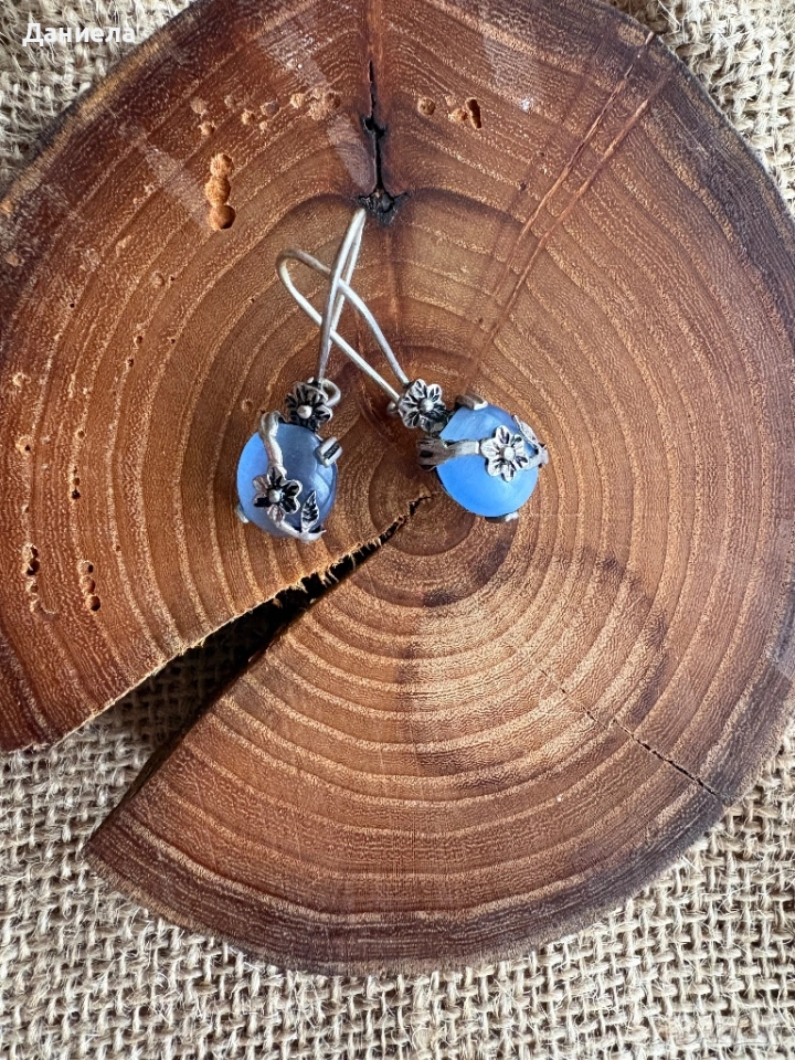 Сребърни обеци със сини камъни, снимка 1