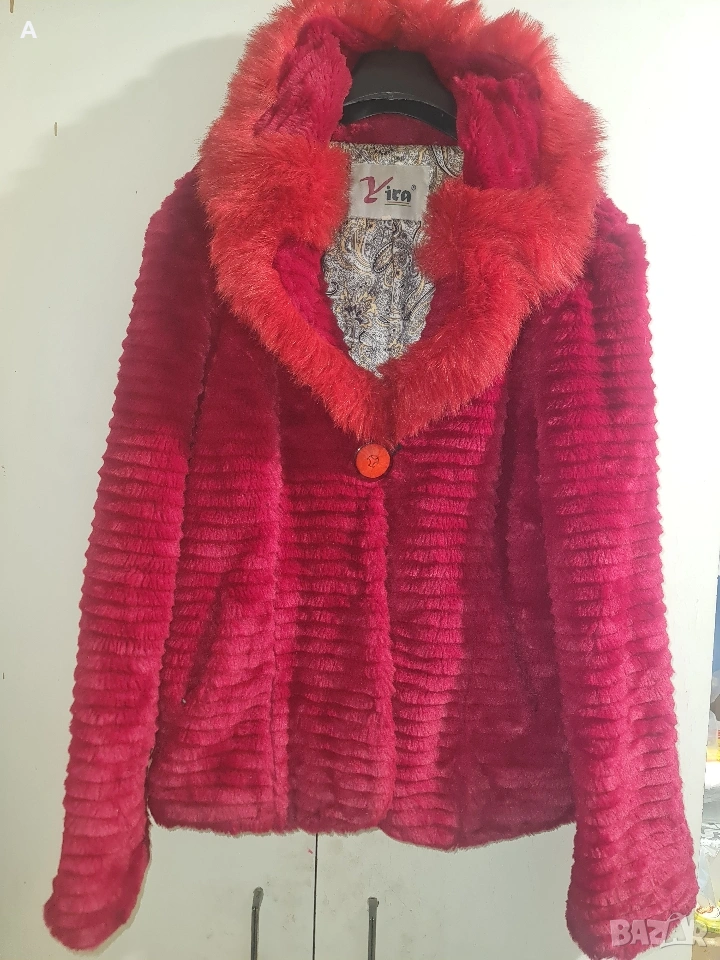 Червено еко палто, носено няколко пъти , снимка 1