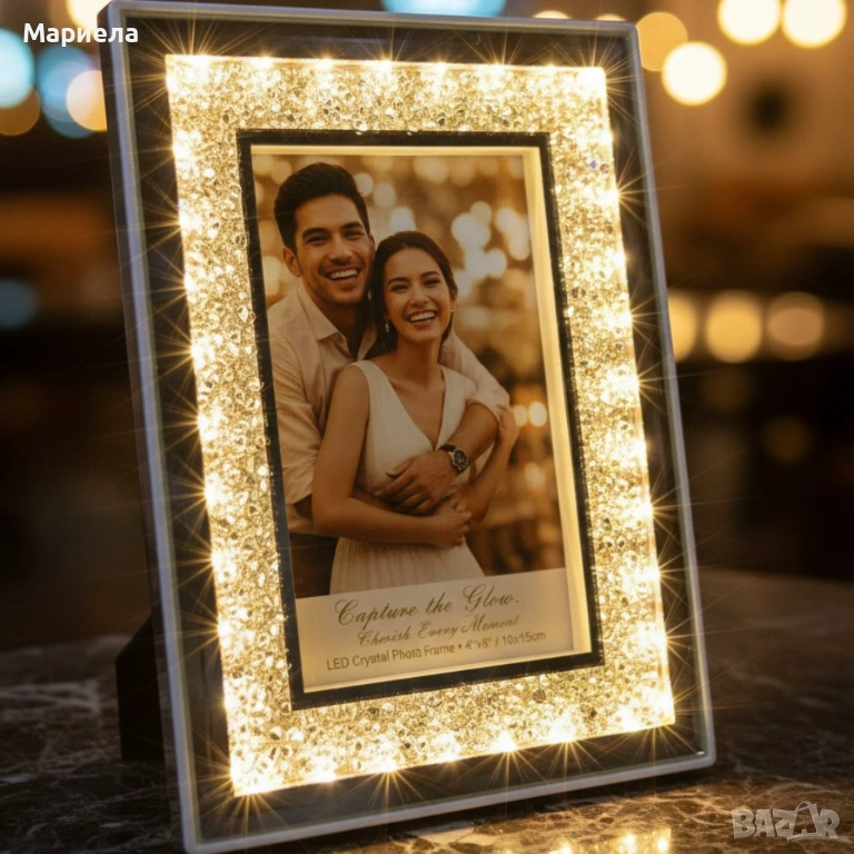 Кристална фоторамка с LED осветление и USB – блясък, който съживява спомените ти, снимка 1
