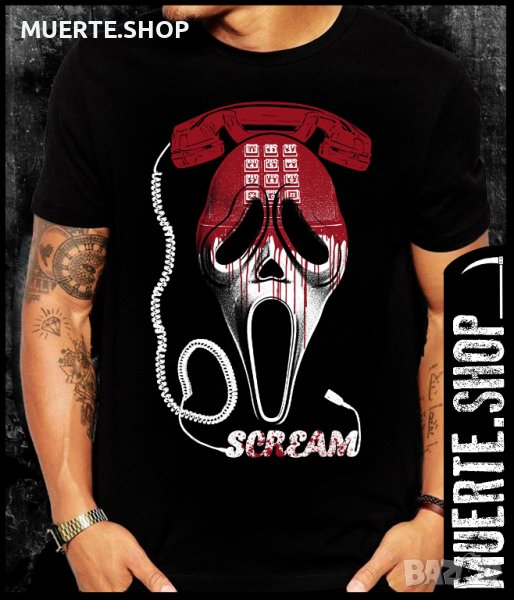 Черна тениска с щампа SCREAM PHONE, снимка 1