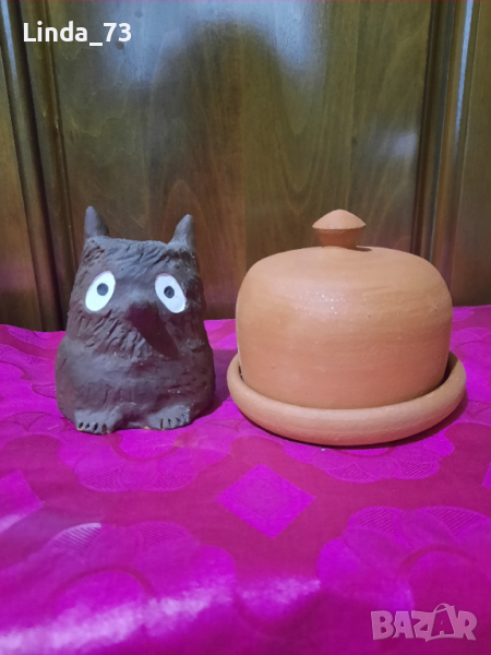 Глинено съдче с капак и глинено дяволче. Внос от Дания., снимка 1