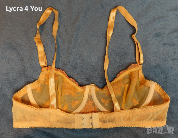 Оранжев тюлен сутиен с прозрачни чашки и бродерии 75А/В размер, снимка 8 - Бельо - 36314092