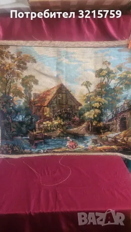 Голям Гоблен , ръчно шит,80х63см., снимка 2 - Гоблени - 50348560