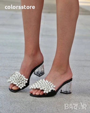 Чехли на ток - черен лак с перли - KP60

