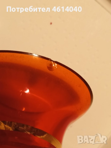 Ваза червено стъкло с позлата вис.10 см, снимка 5 - Антикварни и старинни предмети - 52921803