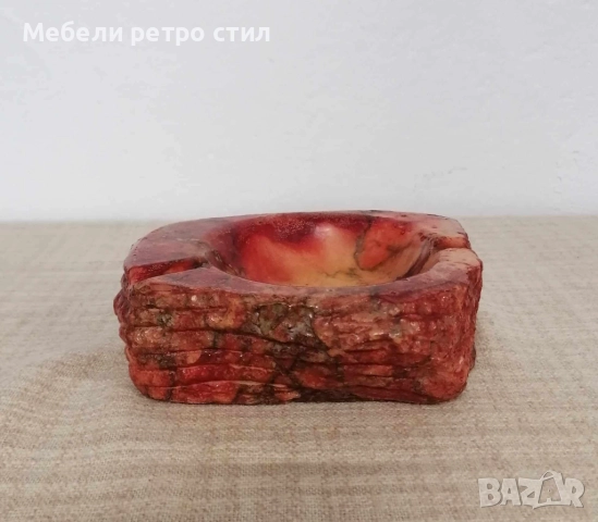 Винтидж пепелник от истински оранжев алабастър ''Romano Bianchi'' масивен, тежък, ръчно изработен., снимка 3 - Антикварни и старинни предмети - 52374855