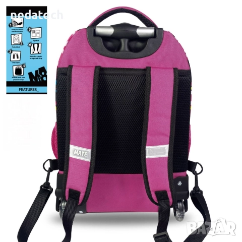 Ученическа раница на колелца One Love, Розов, 33x23x48см, снимка 3 - Раници - 51531003