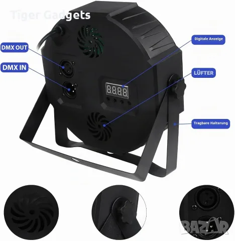 VYmaksran A36 4 броя LED PAR прожектори – 36W RGB, DMX512, 3 дистанционни, 7 режима, снимка 9 - Прожектори - 56099311