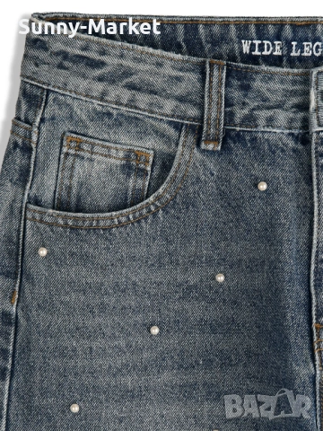 Дамско дънки с широки крачоли и перли, снимка 5 - Дънки - 53508222