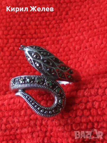 ЗМИЕВИДЕН МАРКОВ МАРКАЗИТЕН СРЕБЪРЕН ПРЪСТЕН СРЕБРО 925 с БЛЕСТЯЩИ ФАСЕТИРАНИ МАРКАЗИТИ 47472, снимка 11 - Пръстени - 50489040