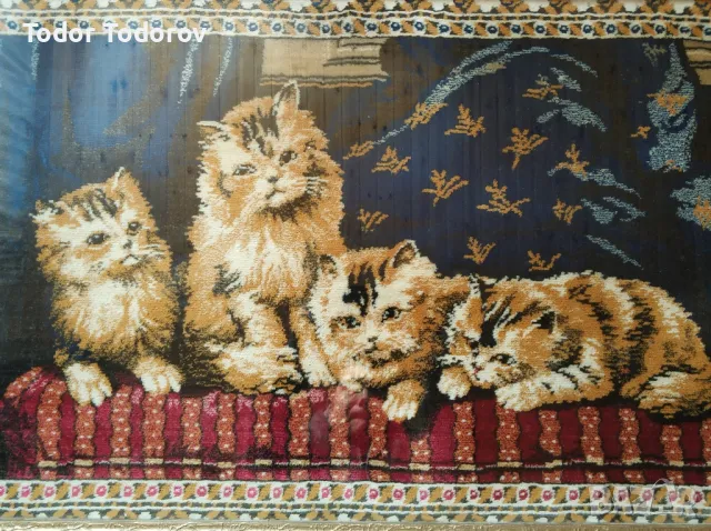 Репродукция от плюш четири котета с дървена рамка 