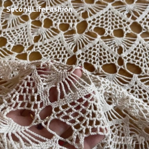 Ретро ръчно плетена кухненска покривка, кръгла,160 см екрю, ретро, ​​ръчна изработка една кука , снимка 3 - Покривки за маси - 52817116