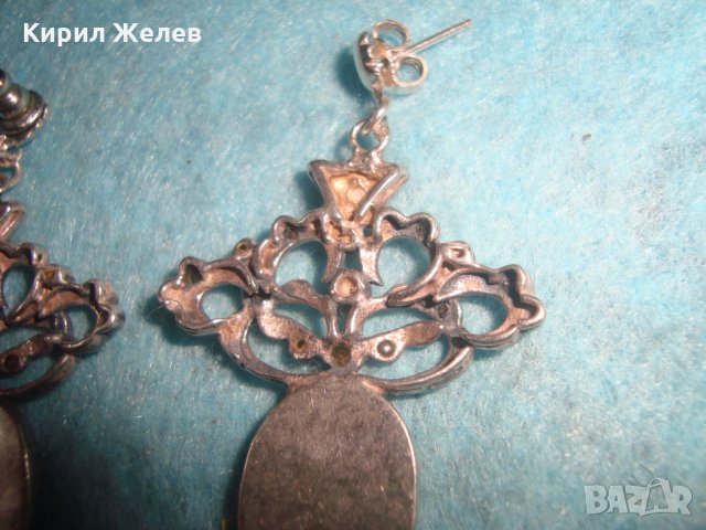СТАРИ СКЪПОЦЕННИ СРЕБЪРНИ АртДЕКО ОБЕЦИ ОКСИДИРАНО СРЕБРО 925 с ЧЕРЕН ШЛИФОВАН ОНИКС и ЦИРКОНИ 25645, снимка 12 - Обеци - 35783930