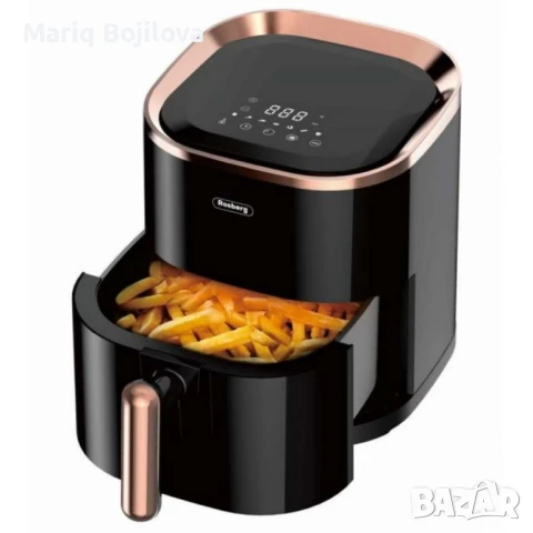 Фритюрник AirFryer, 1200W, 3.5л., горещ въздух, LED дисплей, таймер, до 200°С, черен, снимка 2 - Фритюрници - 49817056