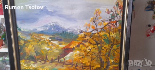 Маслена картина с планински пейзаж, снимка 5 - Декорация за дома - 38866095