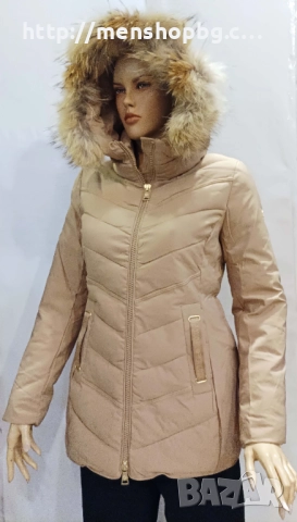 Големи размери яке с естествен пух - бежово