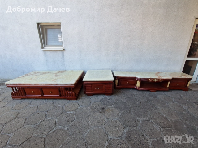 Комплект висококачествени дивани от естествена кожа и 3 маси с мрамор, снимка 3 - Дивани и мека мебел - 51718094