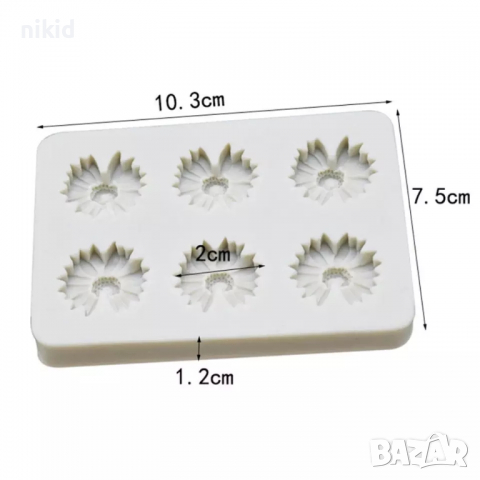 6 маргаритки маргаритка цветя силиконов молд форма фондан шоколад смола гипс декор, снимка 3 - Форми - 36221027