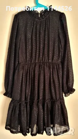 Бляскава черна рокля с дълъг ръкав за повод 140см., снимка 2 - Детски рокли и поли - 50044235