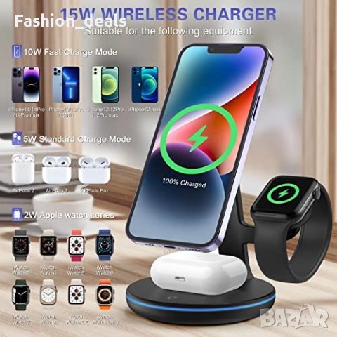 Нова 3 в 1 Нова стойка зарядно за телефон слушалки часовник Магнитна станция iPhone iWatch, снимка 2 - Селфи стикове, аксесоари - 40840752