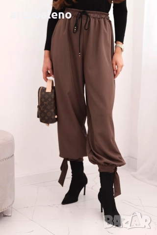 Дамски панталони с широки крачоли и връзки в долната част, 8цвята , снимка 3 - Панталони - 52631420