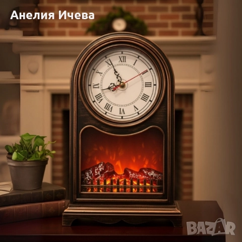 Винтидж настолен часовник с LED камина , снимка 2 - Декорация за дома - 51926838