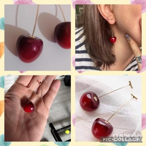 Обеци черешки, снимка 3 - Бижутерийни комплекти - 42468756