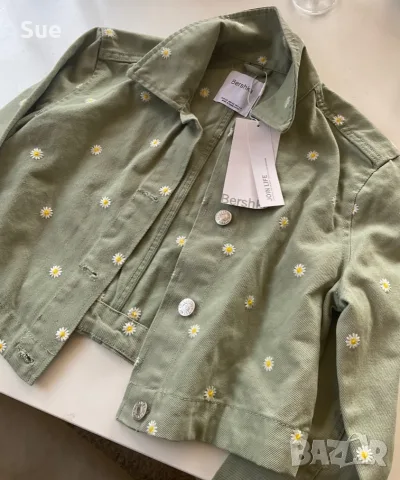 Bershka дамско късо дънково яке цвят мента XS