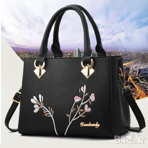 Дамска чанта Flowers Black, снимка 4 - Чанти - 47924939