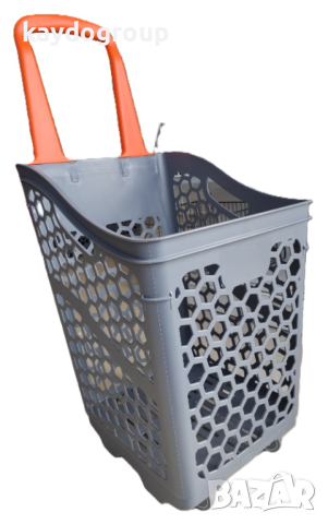 ПРОМО!!! PVC Сива кошница за пазаруване с колела, с оранжева дръжка 75 литра, снимка 2 - Оборудване за магазин - 44837961