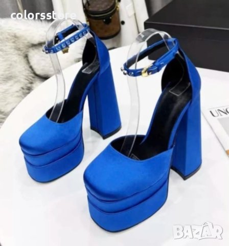 Сандали на ток - син сатен - VS1, снимка 2 - Сандали - 41159566