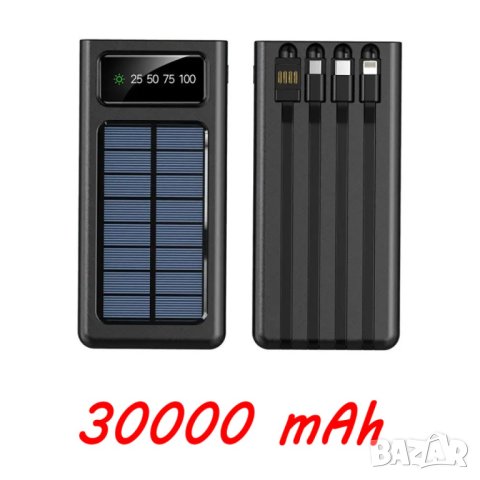 Външна батерия със соларен панел Power bank UKC 8412 30000 Mah кабел за зареждане 4в1, снимка 4 - Външни батерии - 44446861