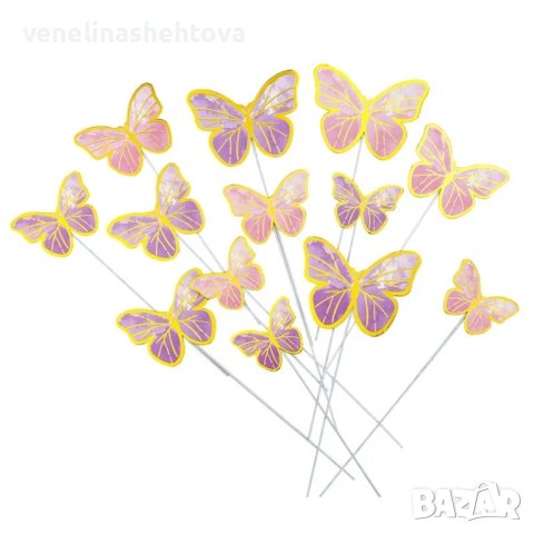 10 броя топери стикери розови лилави пеперуди на клечка декорация за торта , снимка 4 - Други - 44198892